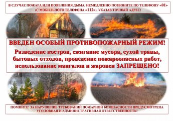 С 14 апреля по 10 июня 2026 года на территории МО Камлакское сельское поселение установлен особый противопожарный режим!