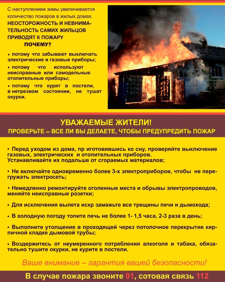 Уважаемые жители! Проверьте -все ли вы делаете, чтобы предупредить пожар!
