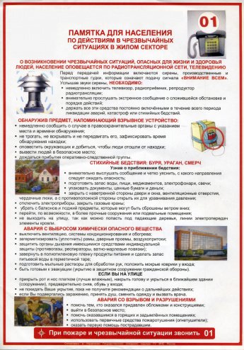Памятка для населения по действиям в чрезвычайных ситуациях в жилом секторе