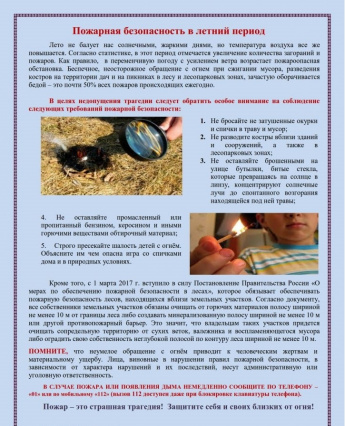 Пожарная безопасность в летний период 